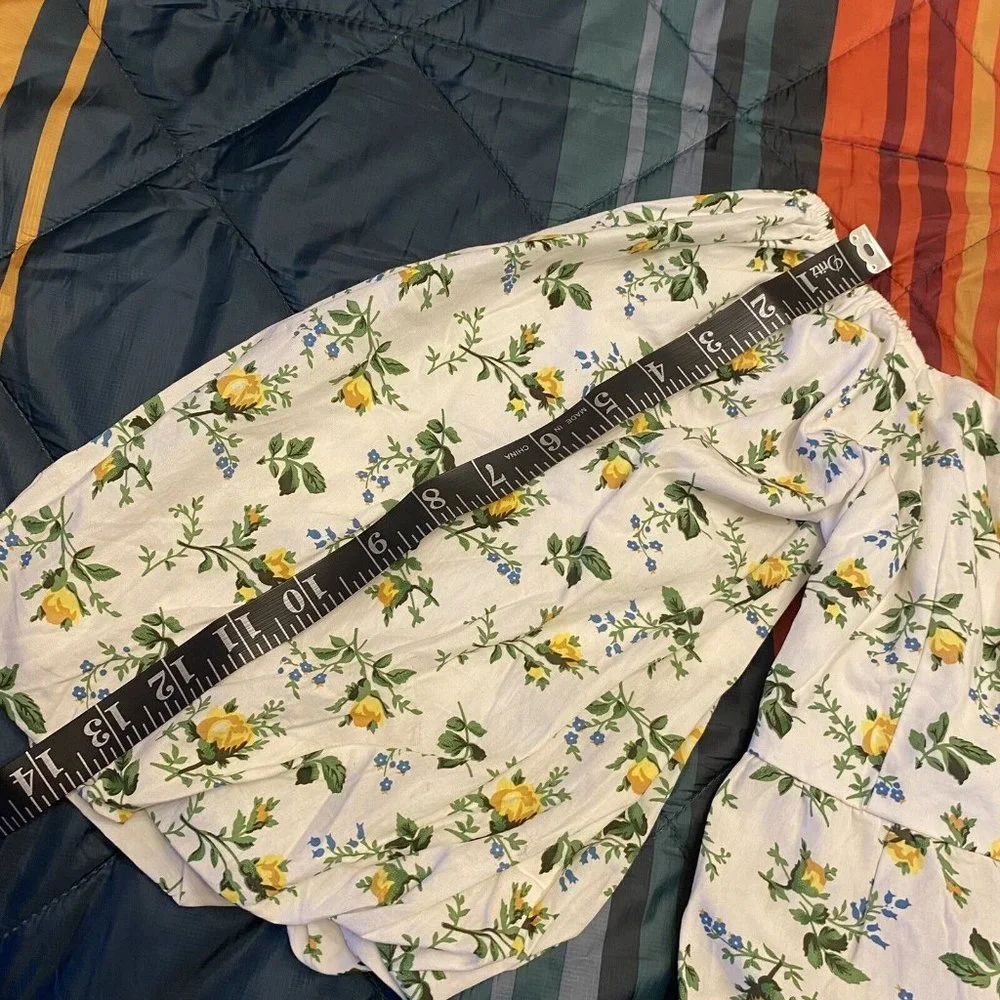 Faithfull the Brand Quincy Crop Top Large US 8 Bendita Floral Print White Puff - Picture 12 of 12